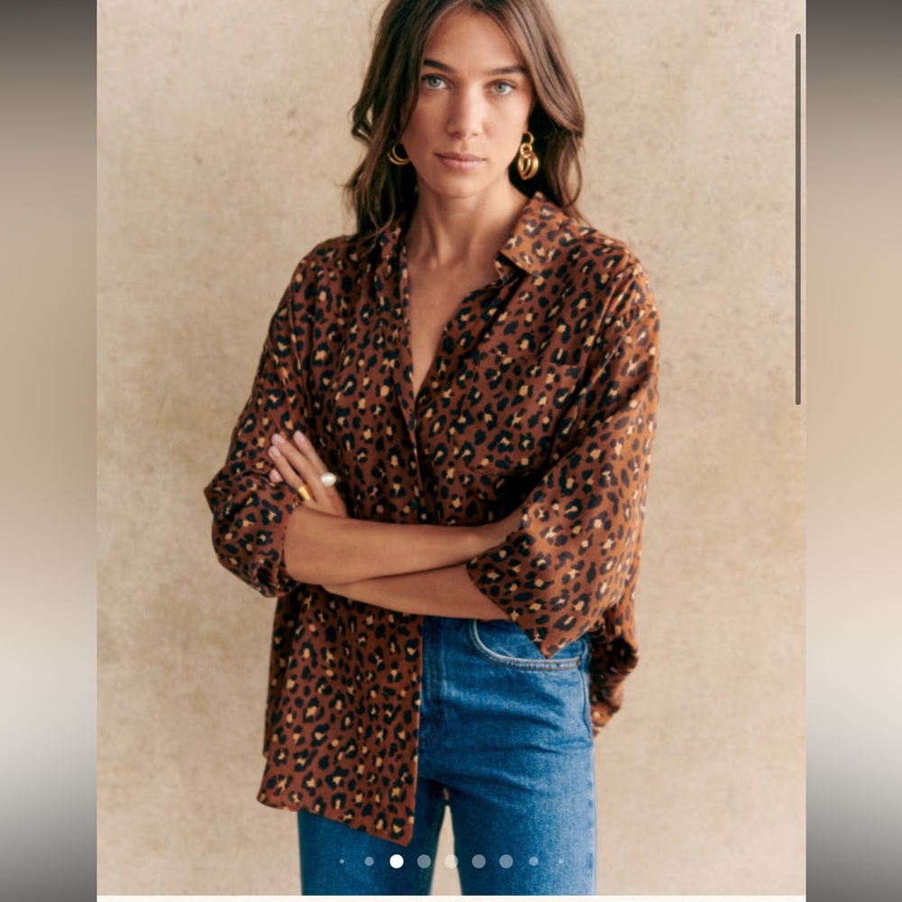 Sezane Brown Leopard Print Button Down Shirt